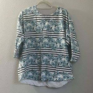 T By Talbots Blue/White 3/4 Length Sleeve Shirt Size 2X